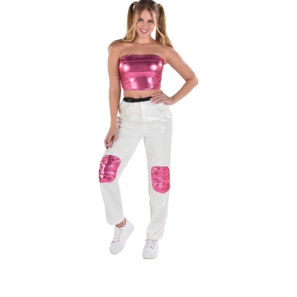 Pink Metallic Tube Top and White Pants Set